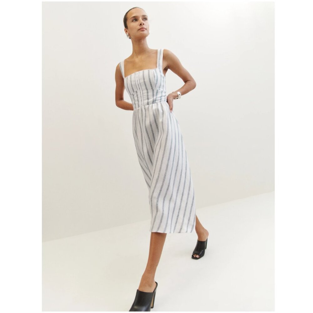 Reformation Tagliatelle Linen Dress in Harbor Stripe - Picture 5 of 14